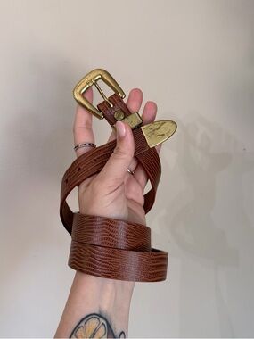 American Vintage Brown Textured Leather Belt with Brass Buckle